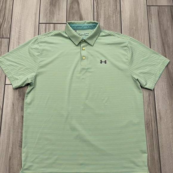 Under Armour Other - Under Armour Heatgear Polo Teal yellow Stripe Golf Performance Polo Shirt Men XL